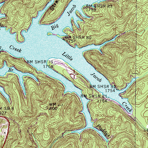 Topographic Map of Jacobs Creek Recreation Area, TN