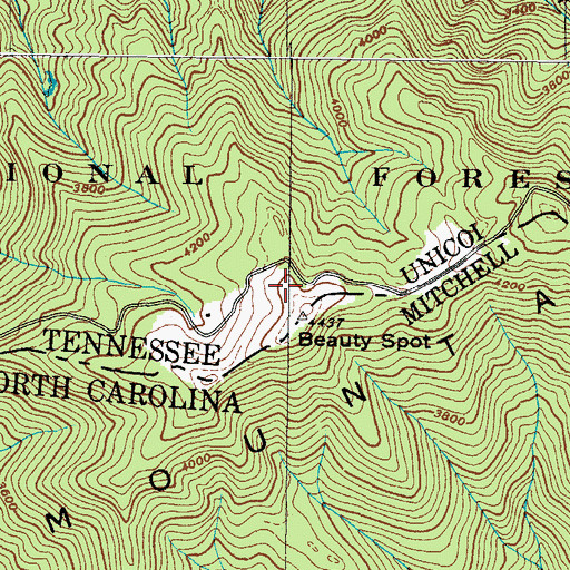 Topographic Map of Beauty Spot Observation Spot, TN