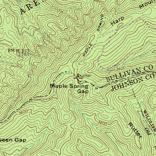 Topographic Map of Abingdon Gap Appalachian Trail Shelter, TN