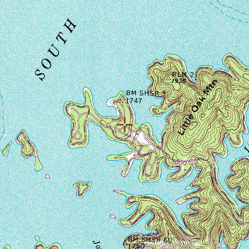 Topographic Map of Little Oak Recreation Area, TN