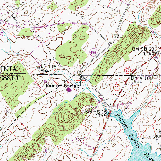 Topographic Map of Painter Spring, TN