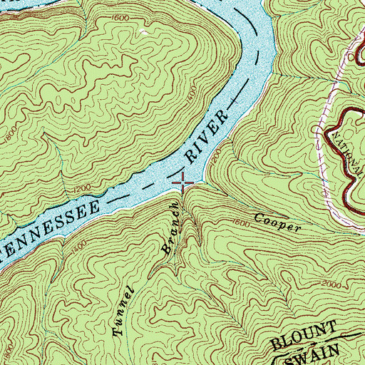 Topographic Map of Tunnel Branch, TN