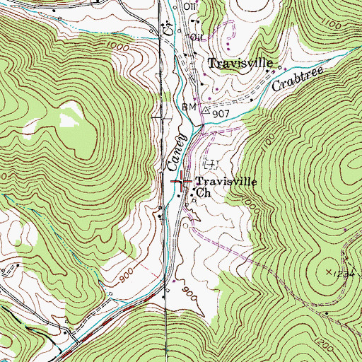 Topographic Map of Travisville Church, TN