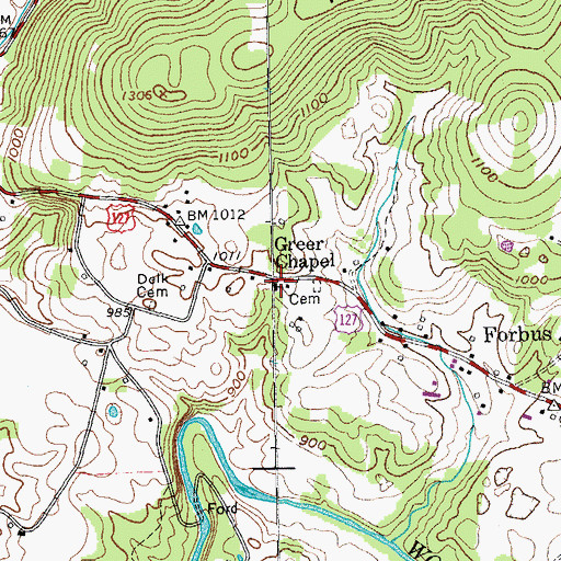 Topographic Map of Greer Chapel, TN