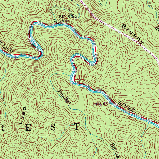 Topographic Map of Panther Branch Fishing site, TN