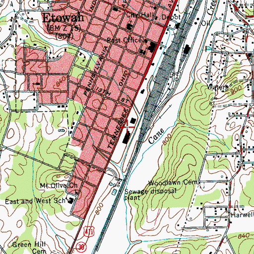 Topographic Map of Hiawassee Ranger Station, TN