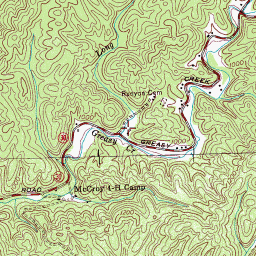 Topographic Map of Greasy Creek House of Prayer, TN