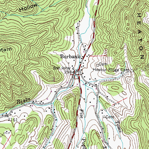 Topographic Map of Toms Branch, TN