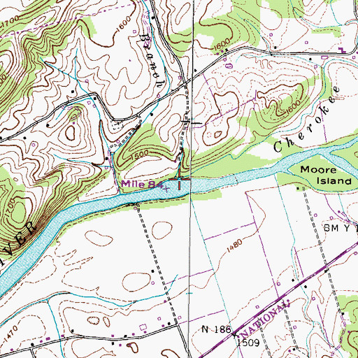 Topographic Map of Cherokee Creek, TN