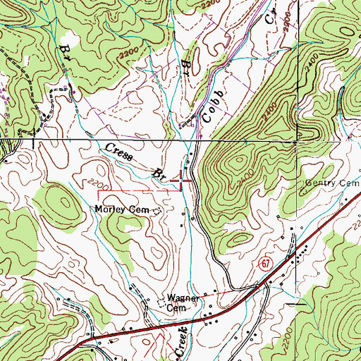 Topographic Map of Cress Branch, TN