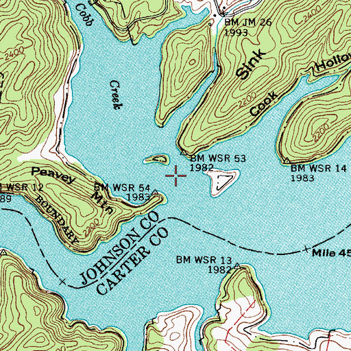 Topographic Map of Cobb Creek, TN