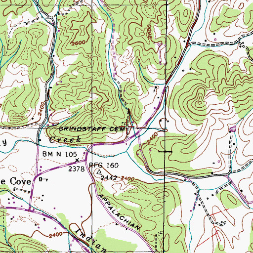 Topographic Map of Grindstaff Cemetery, TN