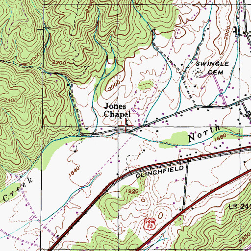 Topographic Map of Jones Chapel, TN