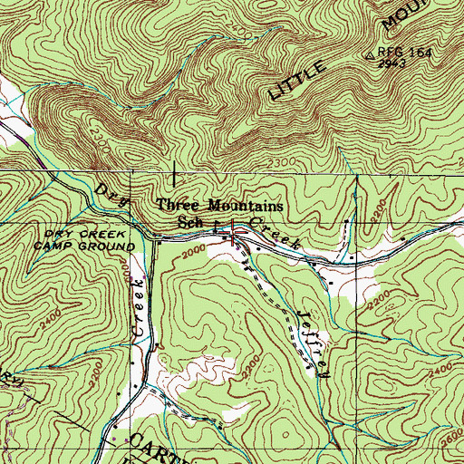 Topographic Map of Jeffrey Creek, TN