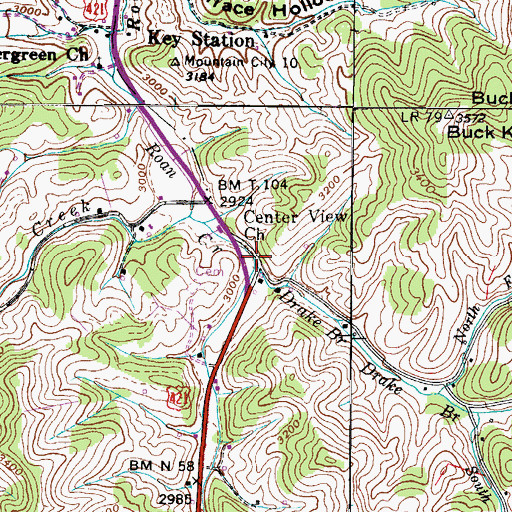 Topographic Map of Drake Branch, TN