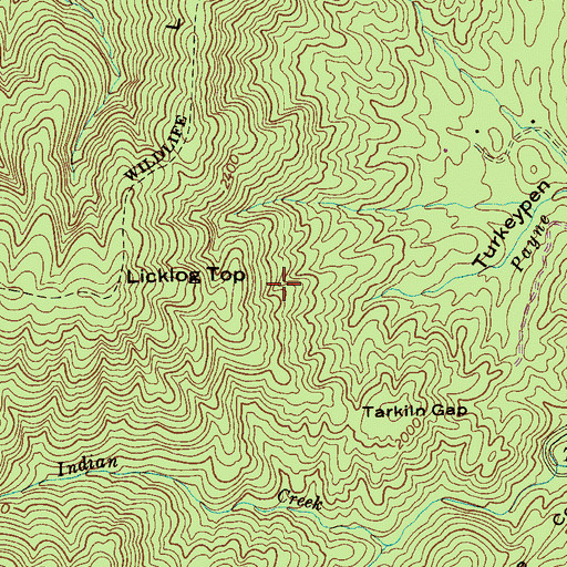 Topographic Map of Licklog Trail, TN