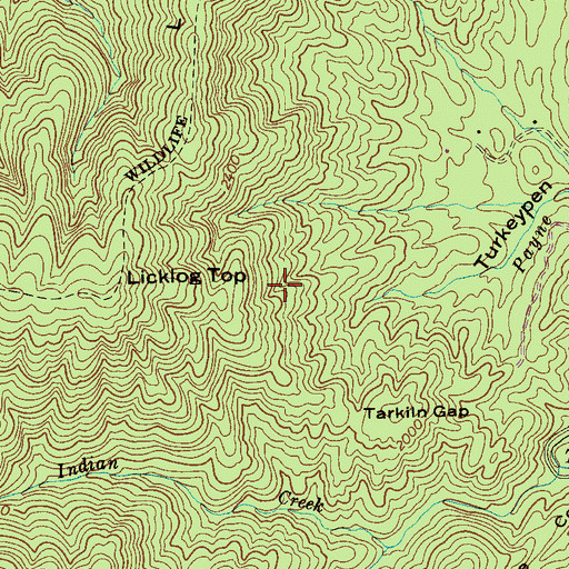 Topographic Map of Licklog Trail, TN