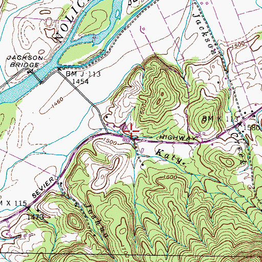 Topographic Map of Katy Branch, TN