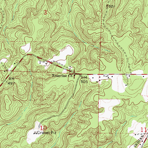Topographic Map of Truevine Church, AL
