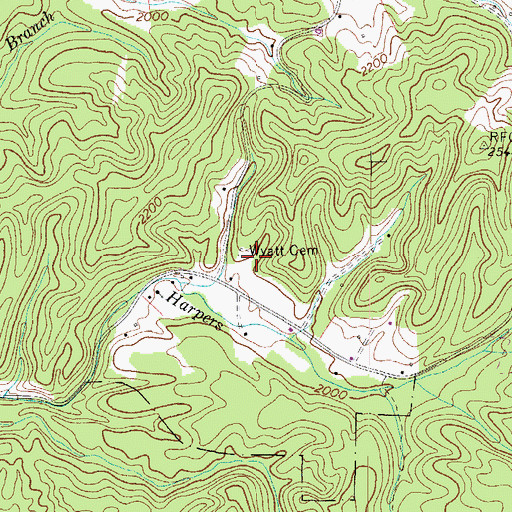 Topographic Map of Wyatt Cemetery, TN