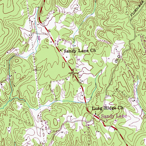 Topographic Map of Sandy Lane, TN