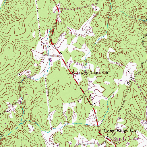 Topographic Map of Sandy Lane Church, TN