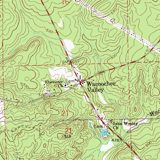 Topographic Map of Wacoochee Valley, AL