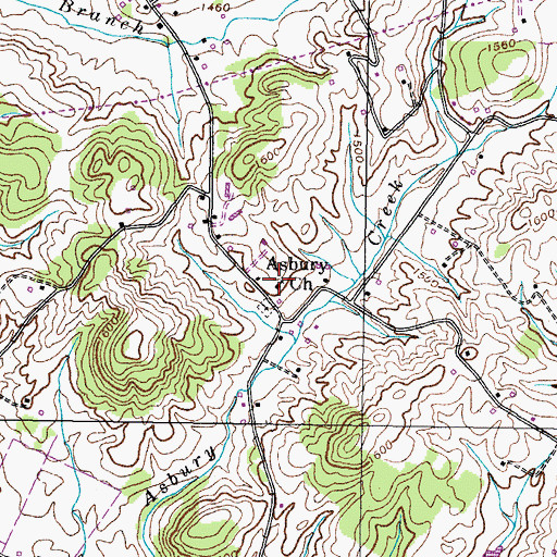 Topographic Map of Asbury Church, TN