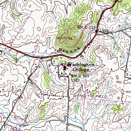 Topographic Map of Washington College, TN