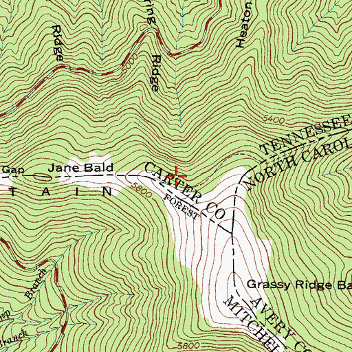 Topographic Map of Grassy Knob Appalachian Trail Shelter, TN