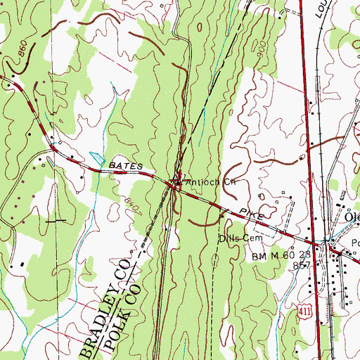 Topographic Map of Antioch Church, TN