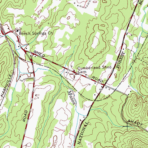 Topographic Map of Cumberland Shed Cemetery, TN