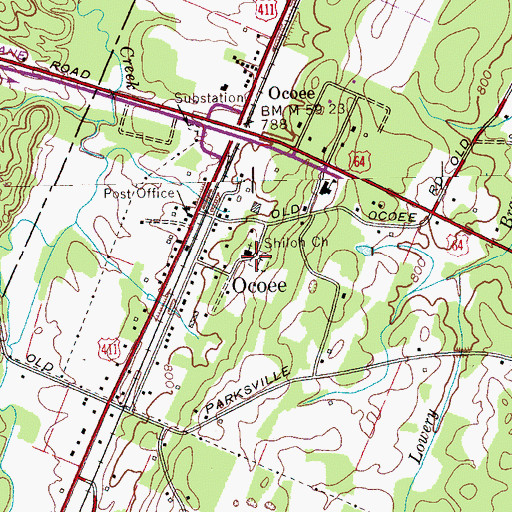 Topographic Map of Chiloh Church, TN