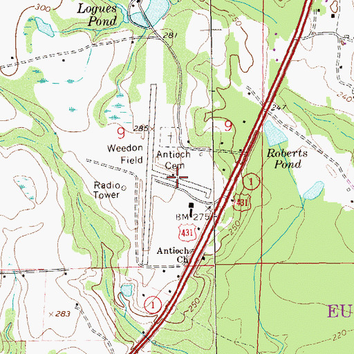 Topographic Map of Weedon Field, AL
