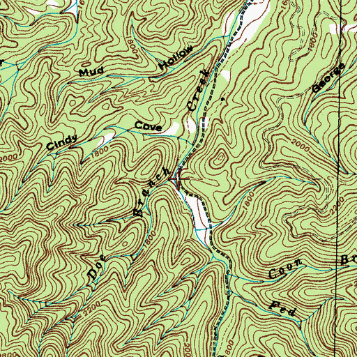 Topographic Map of Doe Branch, TN