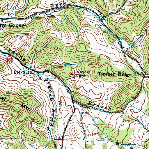 Topographic Map of Jones Cemetery, TN