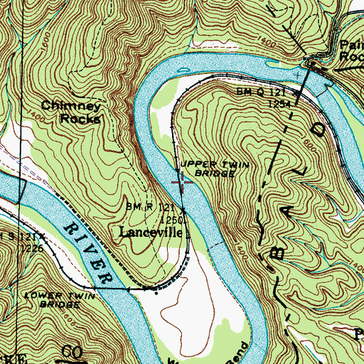 Topographic Map of Upper Twin Bridge, TN