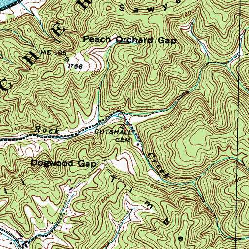 Topographic Map of Cutshall Cemetery, TN