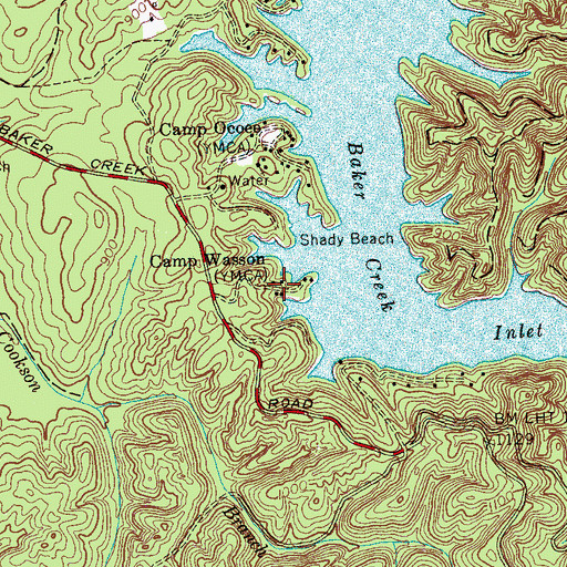 Topographic Map of Wassem Camp, TN