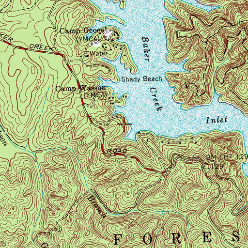 Topographic Map of Devils Point Picnic Area, TN