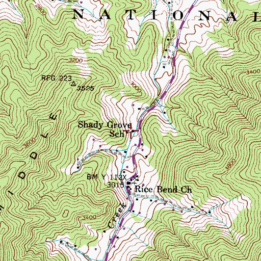 Topographic Map of Shady Grove School, TN