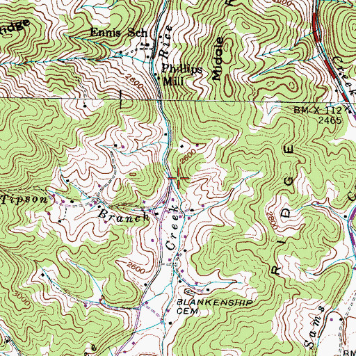 Topographic Map of Tipson Branch, TN