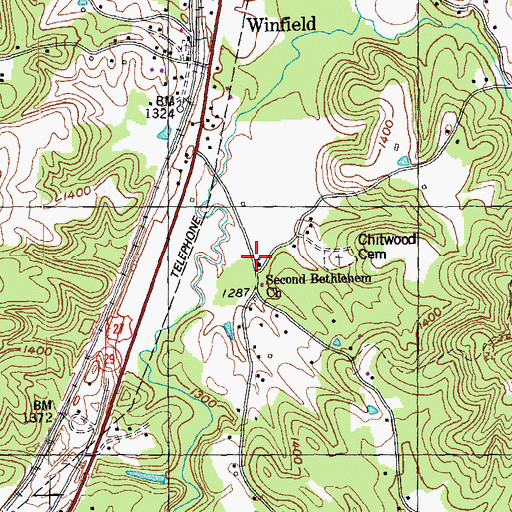 Topographic Map of Second Bethlehem Church, TN