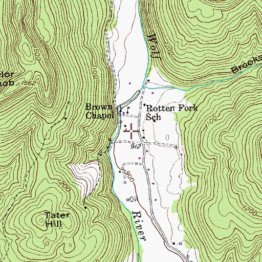 Topographic Map of Rotten Fork School, TN