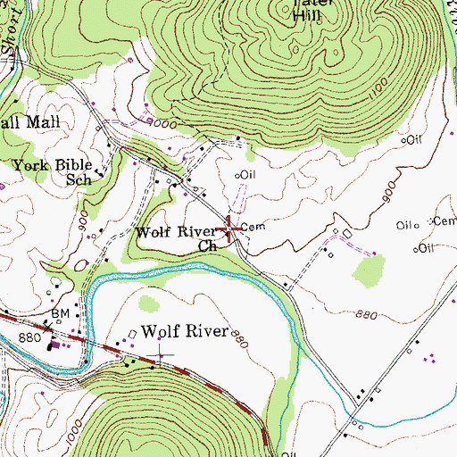 Topographic Map of Wolf River Church, TN