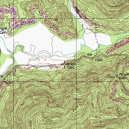 Topographic Map of Angel Cemetery, TN