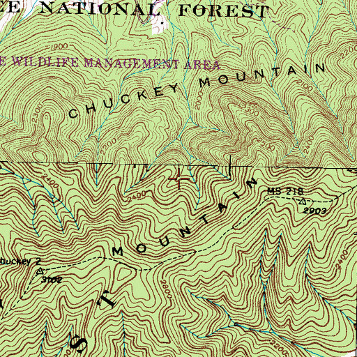 Topographic Map of Chuckey Mountain, TN
