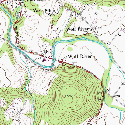 Topographic Map of Wolf River, TN