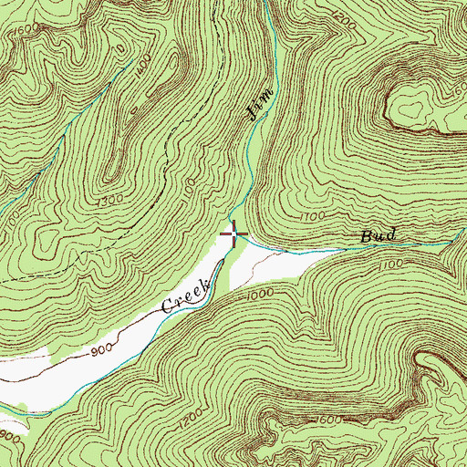 Topographic Map of Bud Creek, TN