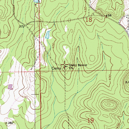 Topographic Map of Oak Bowery Cemetery, AL